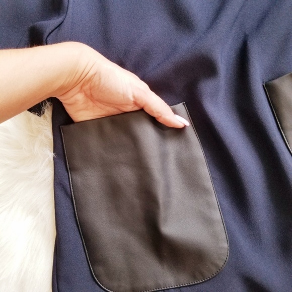 Zara Navy Blue Top with faux Leather Pockets - Picture 6 of 8